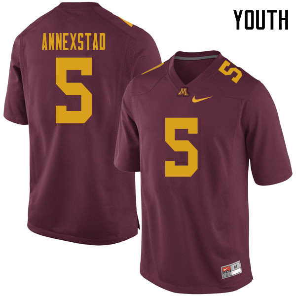 Youth #5 Zack Annexstad Minnesota Golden Gophers College Football Jerseys Sale-Maroon